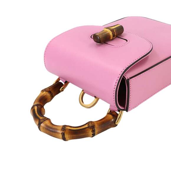 GUCCI Authentic Pink Leather Bamboo Shoulder Bag - Picture 6 of 10